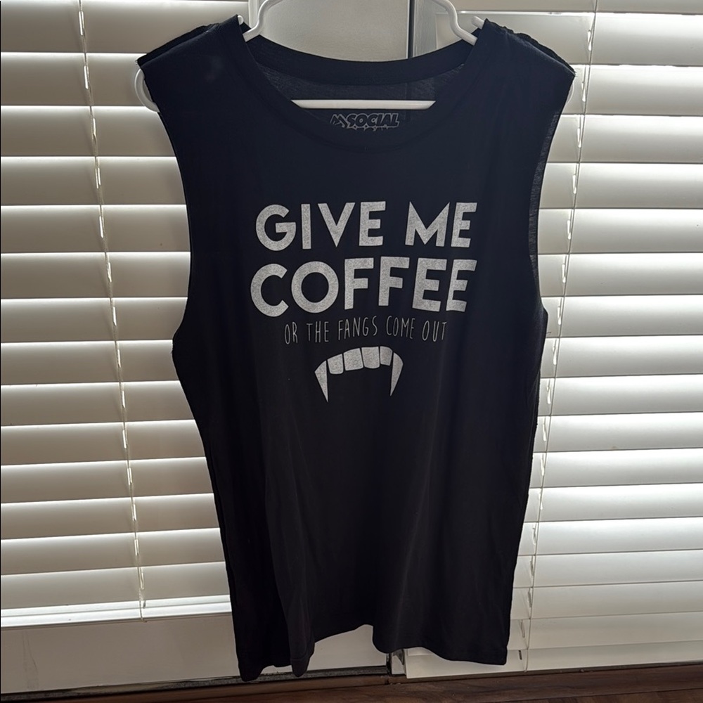 Black Sleeveless Tee with Coffee Graphic